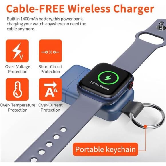 Portable Wireless Charger for Apple Watch,Upgraded iWatch Charger 1400mAh Smart - Picture 6 of 7